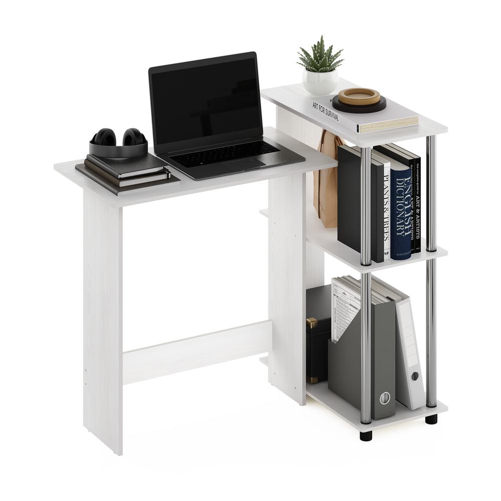 Furinno Abbott Corner Computer Desk with Bookshelf, White Oak/Stainless Steel. Picture 4