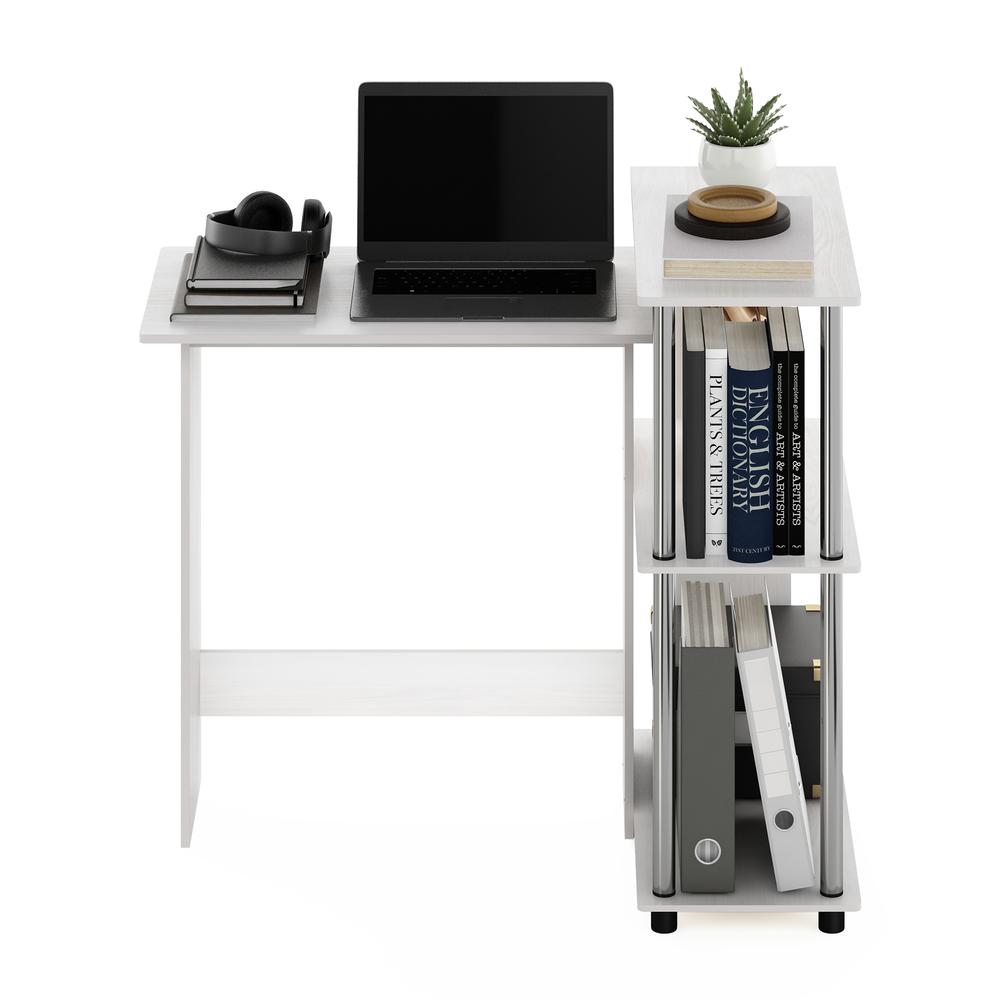 Furinno Abbott Corner Computer Desk with Bookshelf, White Oak/Stainless Steel. Picture 5