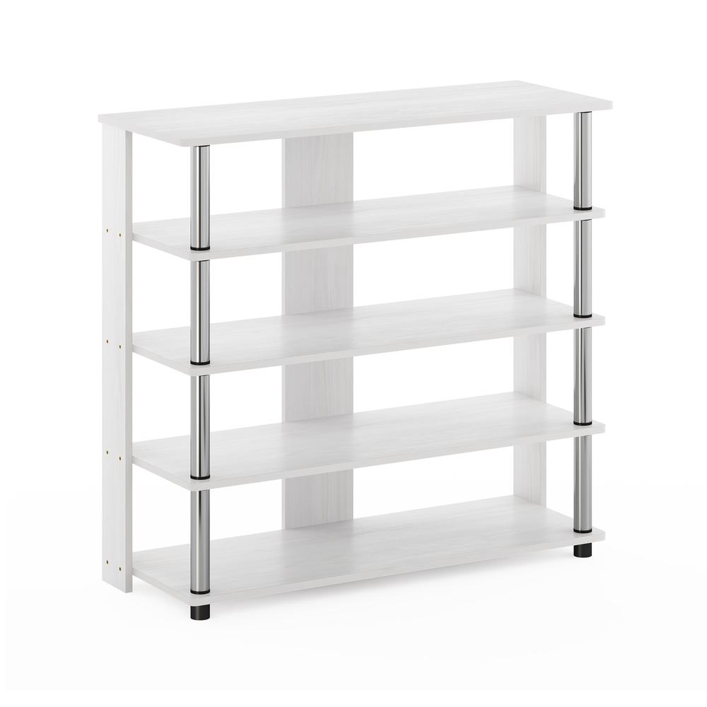 Furinno Turn-N-Tube 5 Tier Wide Shoe Rack, White Oak, Stainless Steel Tubes. Picture 1