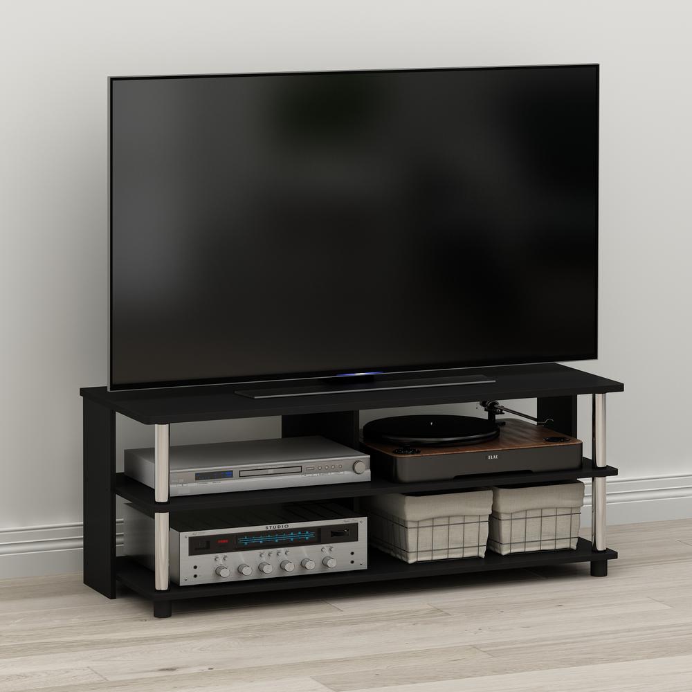 Furinno Sully 3-Tier TV Stand for TV up to 48, Americano, Stainless Steel Tubes. Picture 6