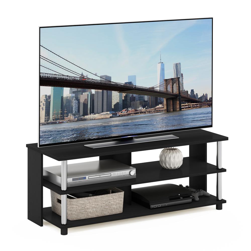 Furinno Sully 3-Tier TV Stand for TV up to 48, Americano, Stainless Steel Tubes. Picture 4