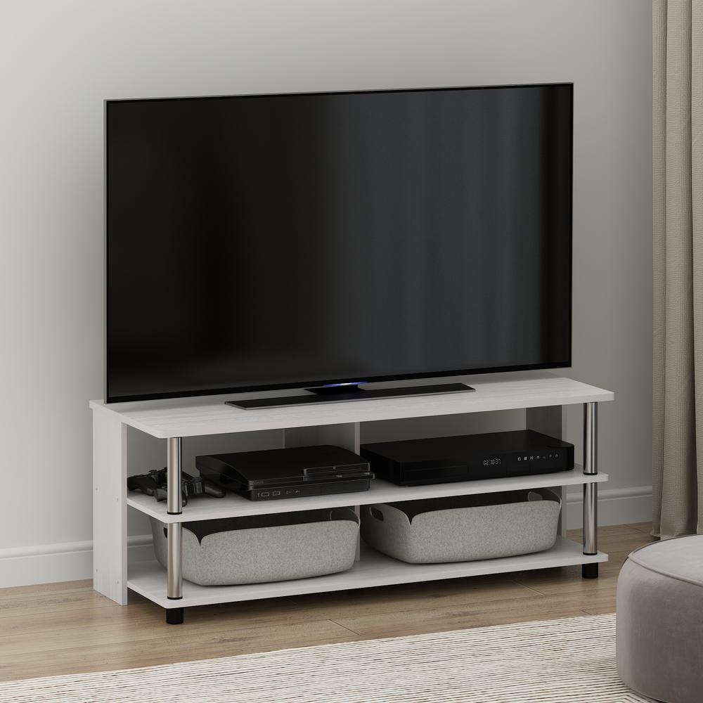 Furinno Sully 3-Tier TV Stand for TV up to 48, White Oak, Stainless Steel Tubes. Picture 6