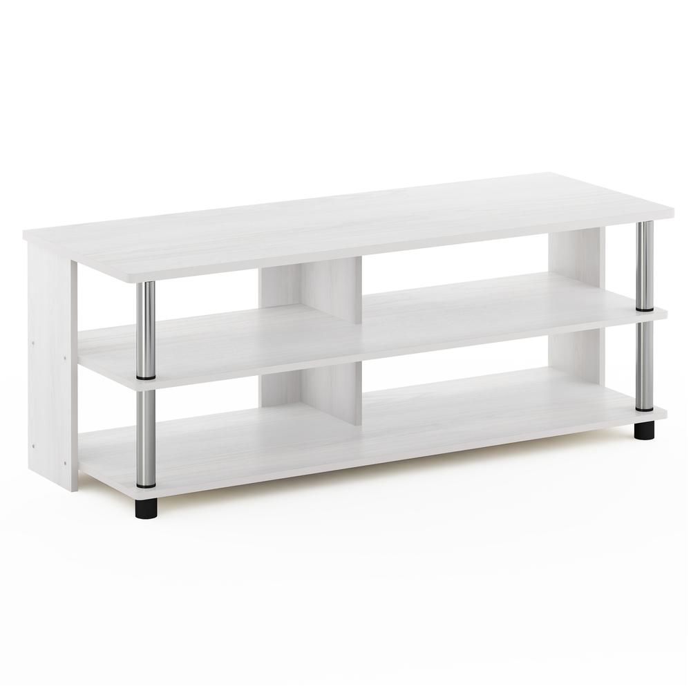 Furinno Sully 3-Tier TV Stand for TV up to 48, White Oak, Stainless Steel Tubes. Picture 1