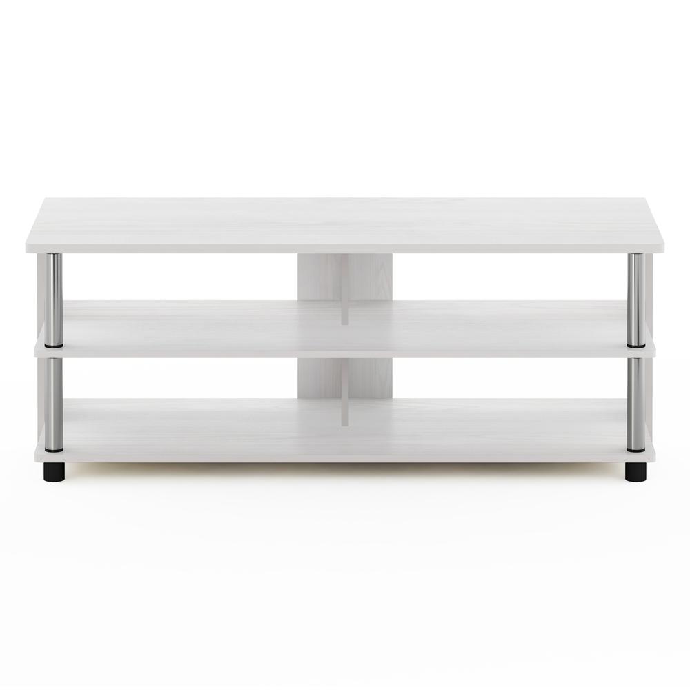 Furinno Sully 3-Tier TV Stand for TV up to 48, White Oak, Stainless Steel Tubes. Picture 3