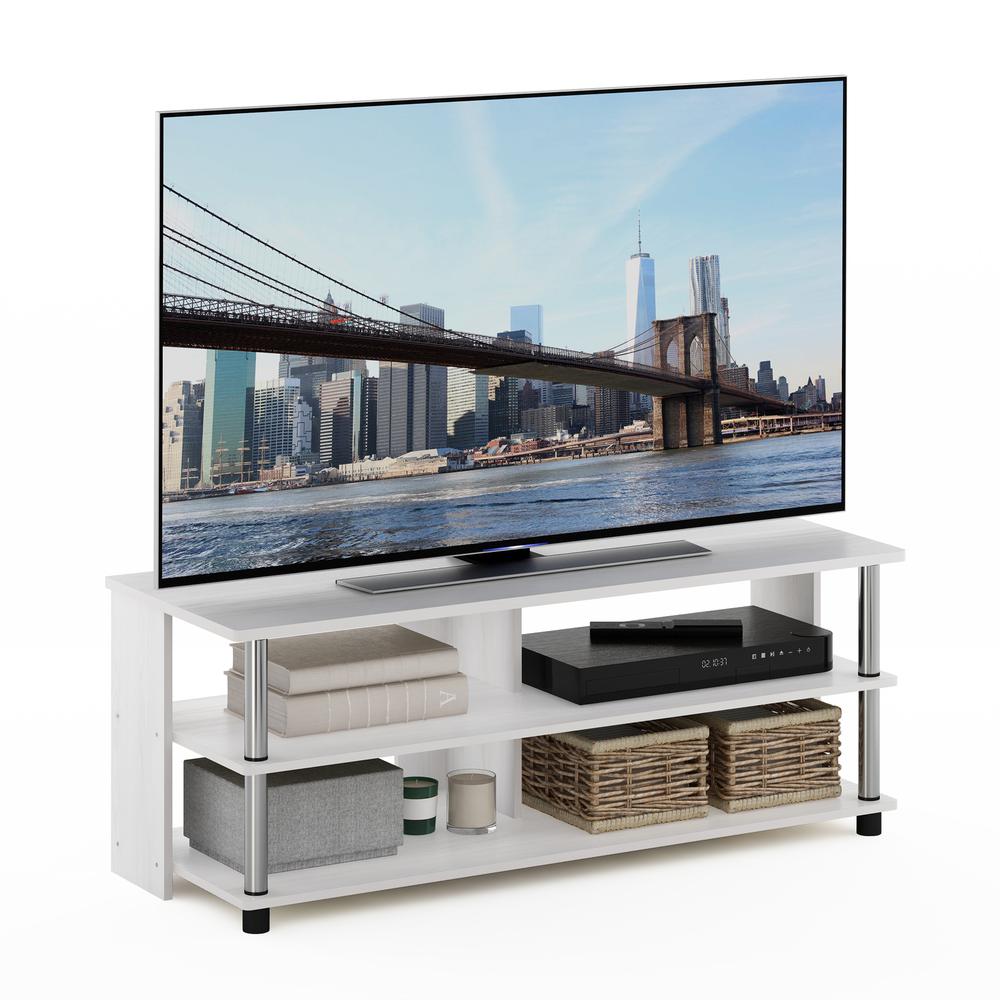Furinno Sully 3-Tier TV Stand for TV up to 48, White Oak, Stainless Steel Tubes. Picture 4