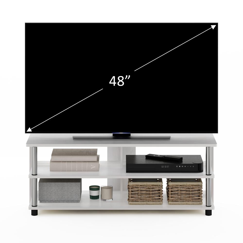 Furinno Sully 3-Tier TV Stand for TV up to 48, White Oak, Stainless Steel Tubes. Picture 5