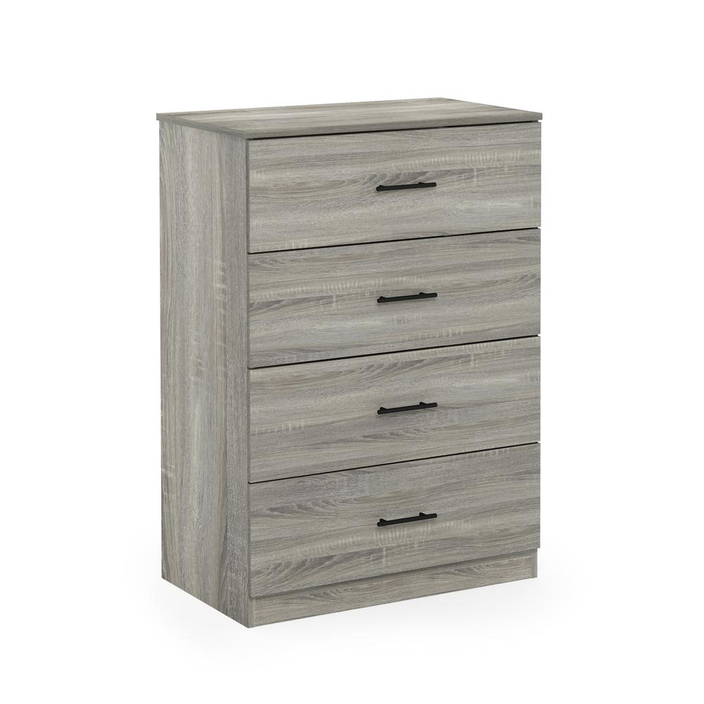 Furinno Tidur Simple Design 4-Drawer Dresser with Handle, French Oak Grey. Picture 1