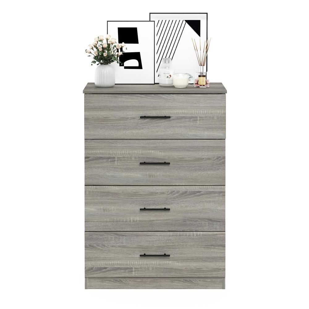 Furinno Tidur Simple Design 4-Drawer Dresser with Handle, French Oak Grey. Picture 4
