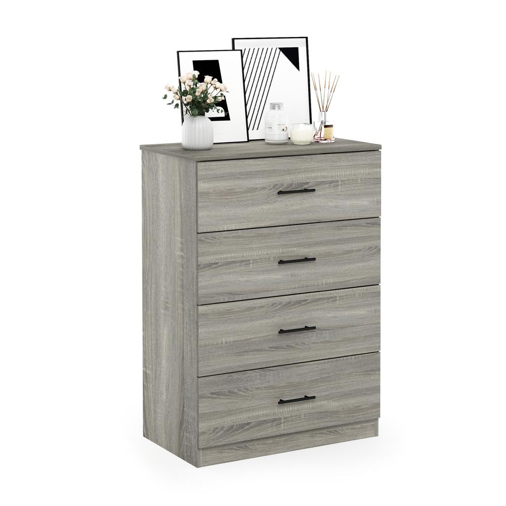 Furinno Tidur Simple Design 4-Drawer Dresser with Handle, French Oak Grey. Picture 5