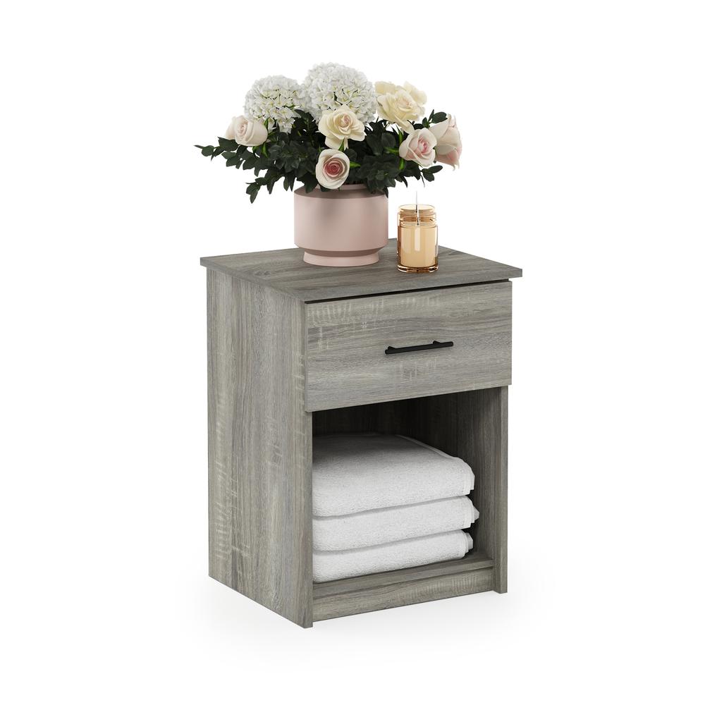 Furinno Tidur Nightstand with Handle with One Drawer, French Oak Grey. Picture 4