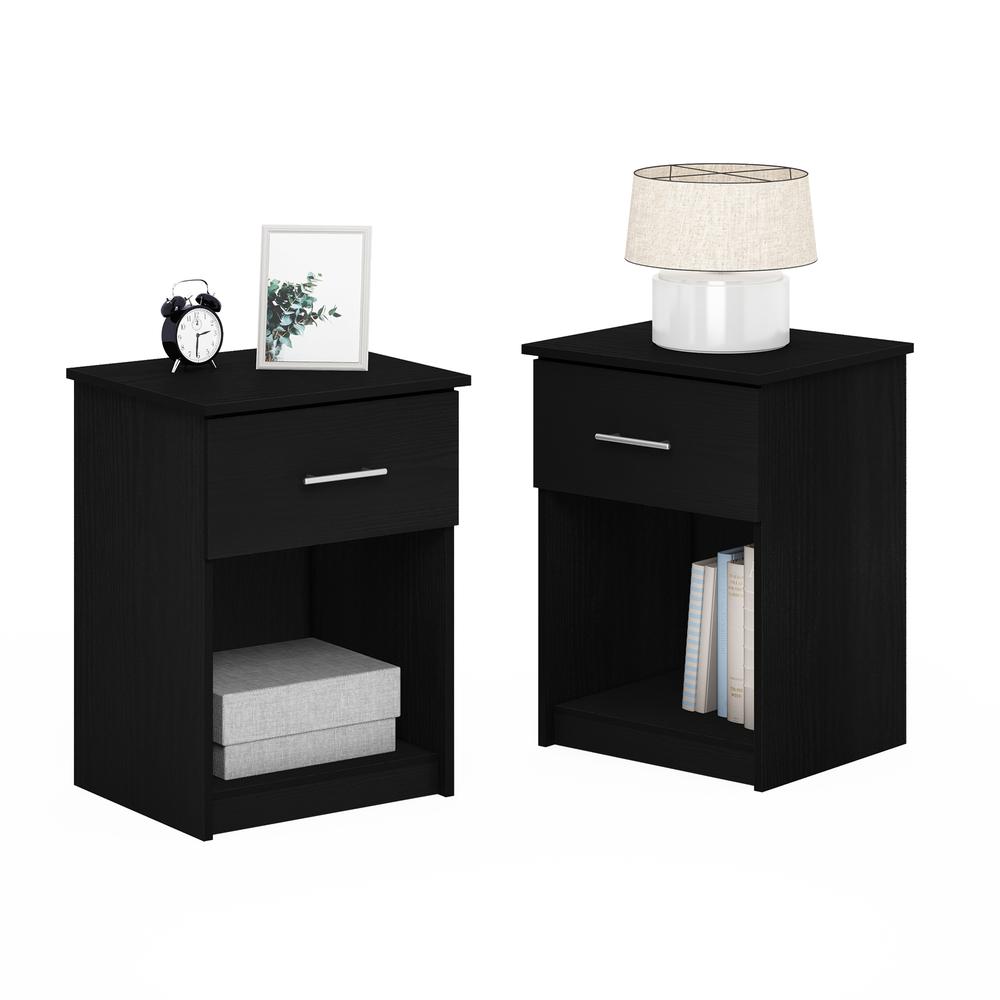 Furinno Tidur Nightstand with Handle with One Drawer, Set of 2, Americano. Picture 4