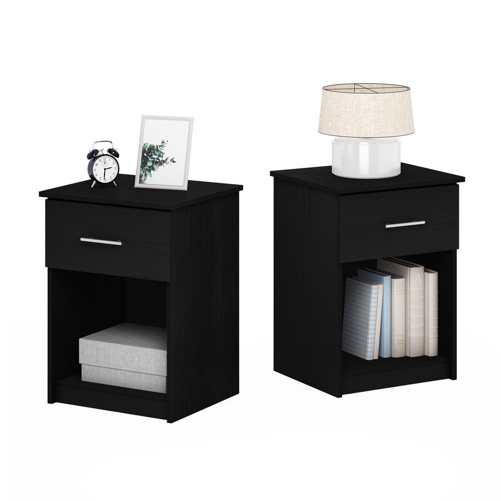 Furinno Tidur Nightstand with Handle with One Drawer, Set of 2, Americano. Picture 5