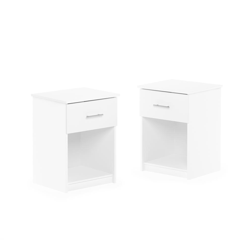 Furinno Tidur Nightstand with Handle with One Drawer, Set of 2, Solid White. Picture 1
