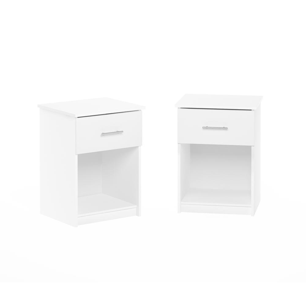 Furinno Tidur Nightstand with Handle with One Drawer, Set of 2, Solid White. Picture 3