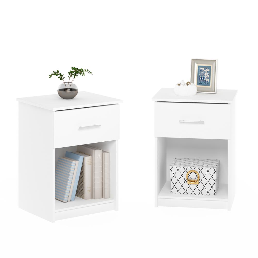 Furinno Tidur Nightstand with Handle with One Drawer, Set of 2, Solid White. Picture 4
