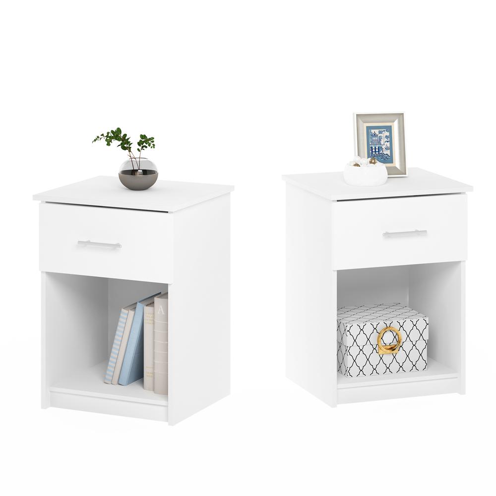 Furinno Tidur Nightstand with Handle with One Drawer, Set of 2, Solid White. Picture 5
