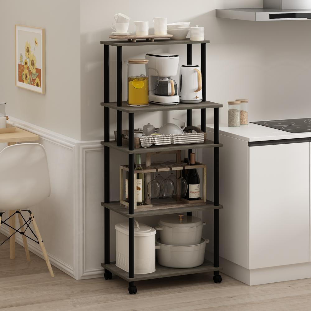Furinno Turn-N-Tube5-Tier Toolless Kitchen Storage Cart, French Oak Grey/Black. Picture 6