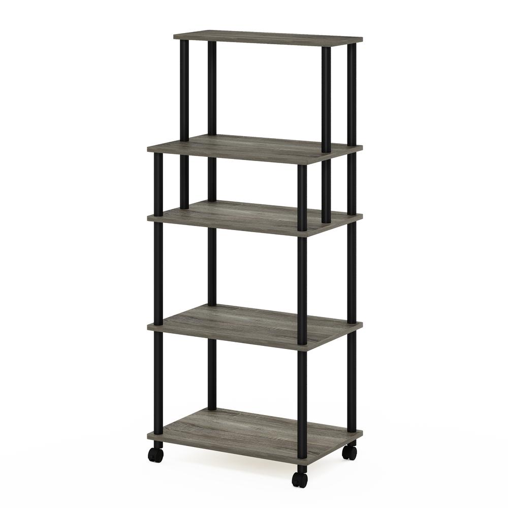 Furinno Turn-N-Tube5-Tier Toolless Kitchen Storage Cart, French Oak Grey/Black. Picture 1