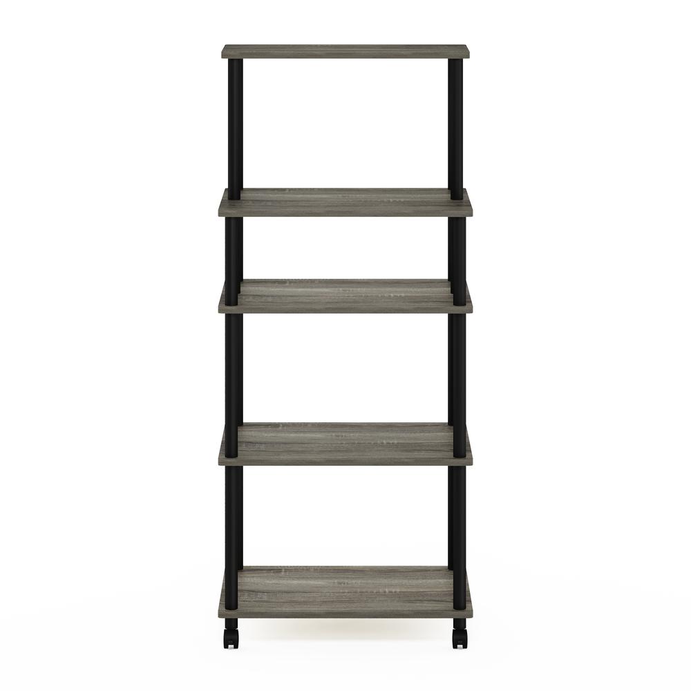Furinno Turn-N-Tube5-Tier Toolless Kitchen Storage Cart, French Oak Grey/Black. Picture 3