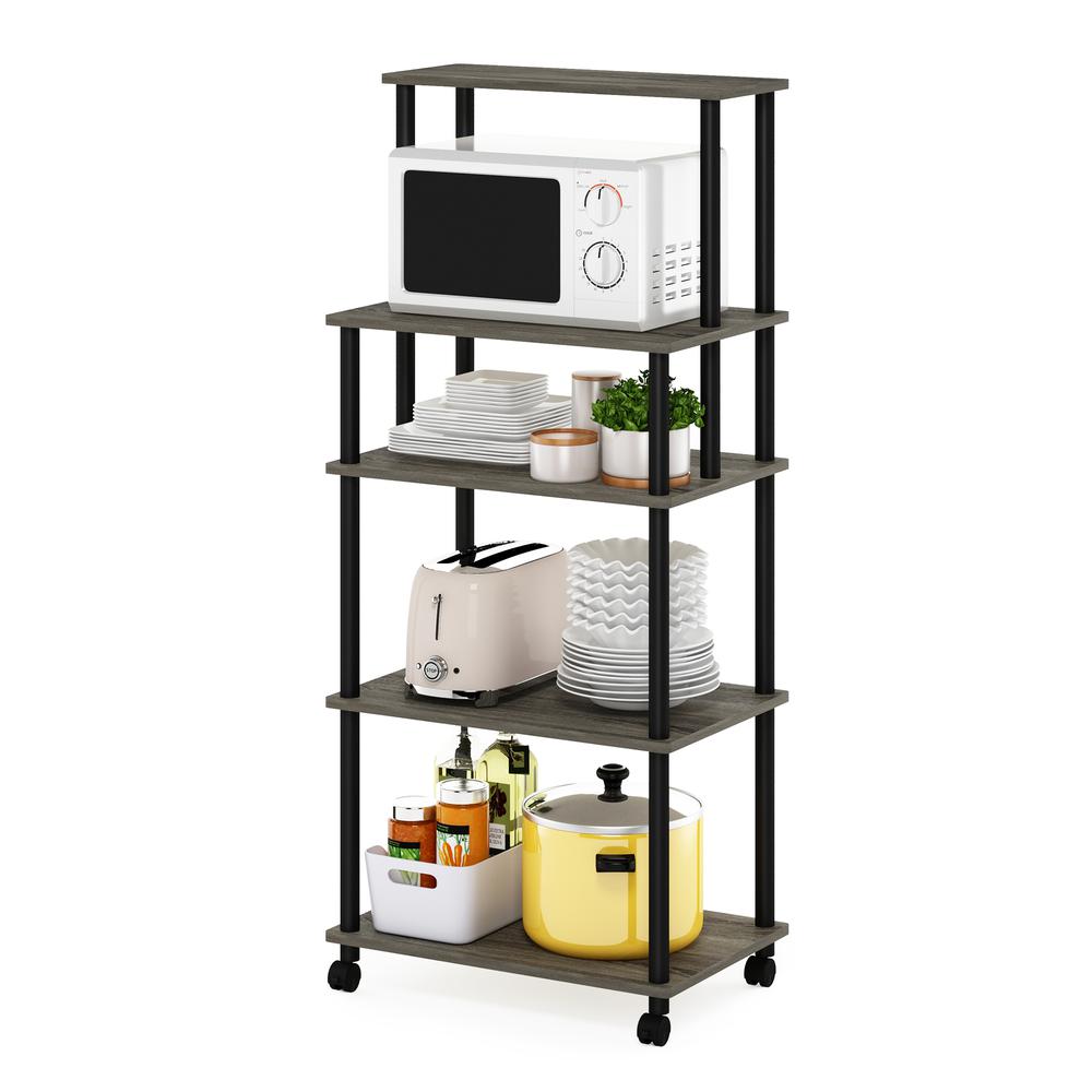 Furinno Turn-N-Tube5-Tier Toolless Kitchen Storage Cart, French Oak Grey/Black. Picture 4