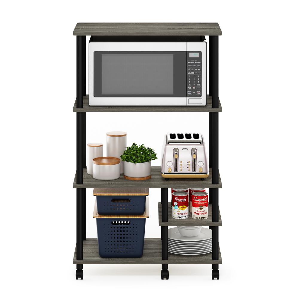 Furinno Turn-N-Tube 4-Tier Toolless Kitchen Storage Shelf Cart, French Oak Grey/Black. Picture 5