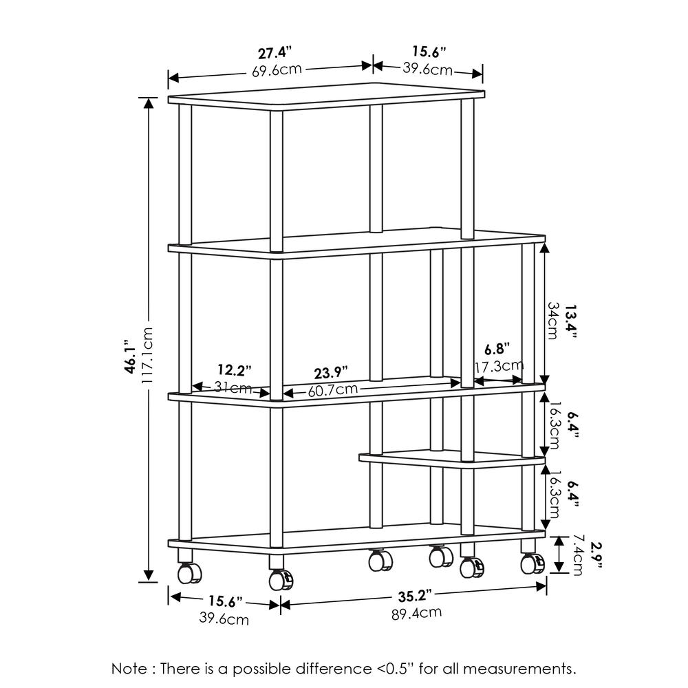 Furinno Turn-N-Tube 4-Tier Toolless Kitchen Wide Storage Shelf Cart, Americano/Black. Picture 2