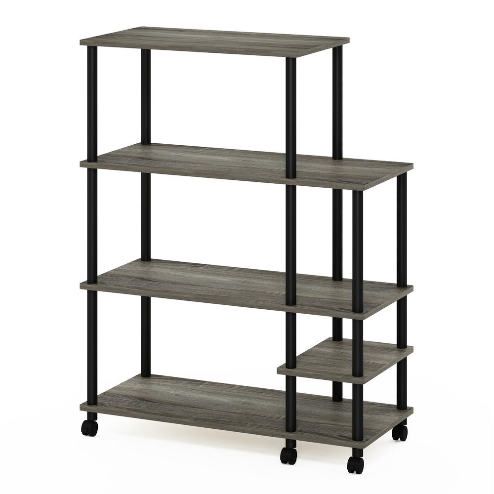 Furinno Turn-N-Tube 4-Tier Toolless Kitchen Wide Storage Shelf Cart, French Oak Grey/Black. Picture 1