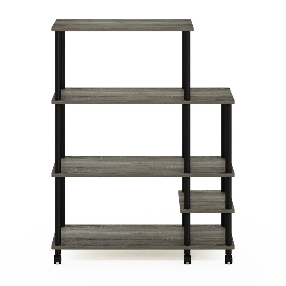 Furinno Turn-N-Tube 4-Tier Toolless Kitchen Wide Storage Shelf Cart, French Oak Grey/Black. Picture 3