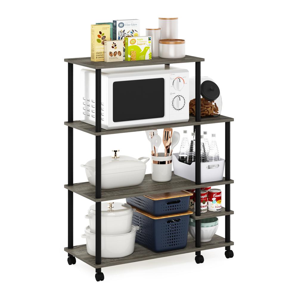 Furinno Turn-N-Tube 4-Tier Toolless Kitchen Wide Storage Shelf Cart, French Oak Grey/Black. Picture 4