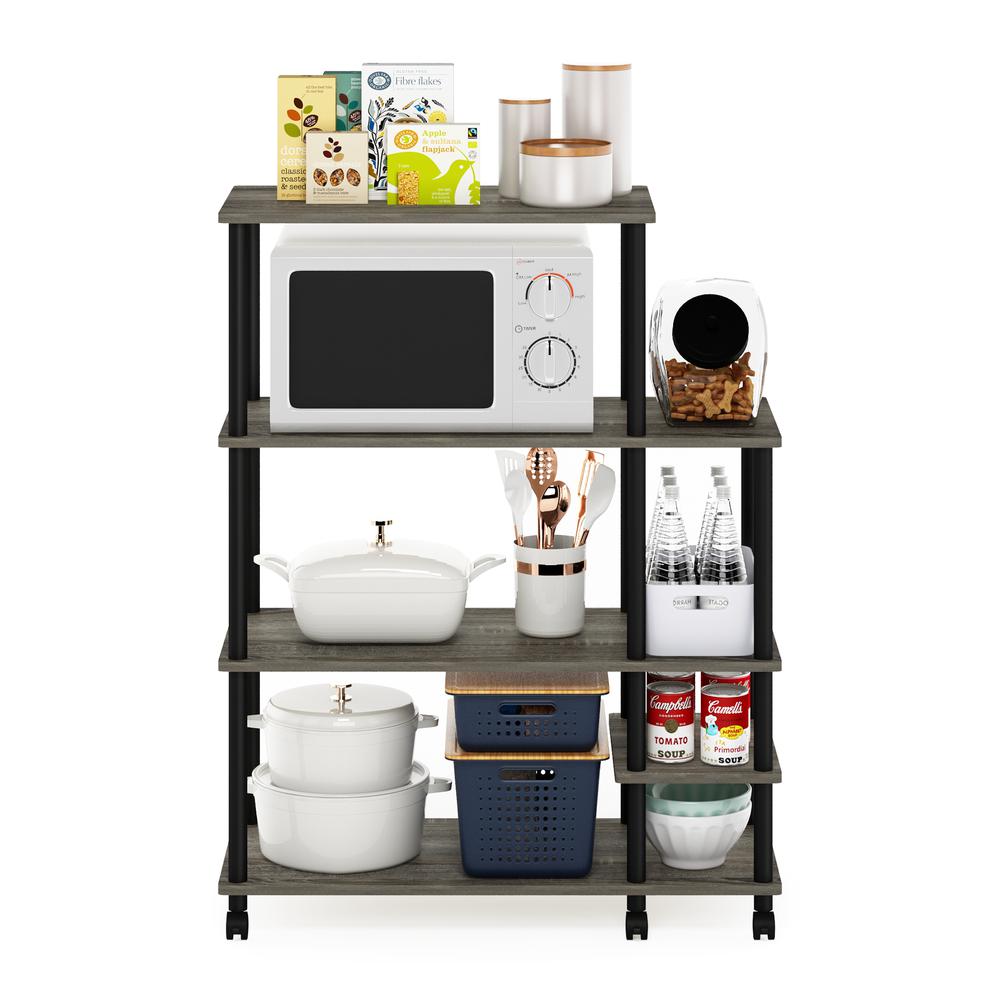 Furinno Turn-N-Tube 4-Tier Toolless Kitchen Wide Storage Shelf Cart, French Oak Grey/Black. Picture 5