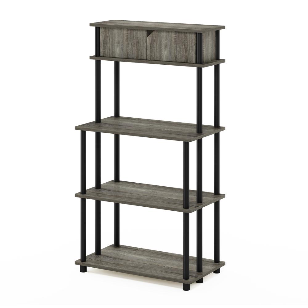 Furinno Turn-N-Tube Toolless Storage Shelf with Top Cabinet, French Oak Grey/Black. Picture 1
