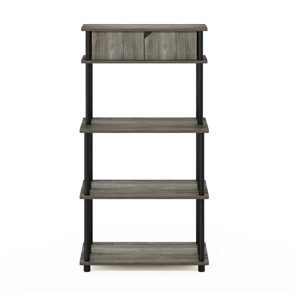 Furinno Turn-N-Tube Toolless Storage Shelf with Top Cabinet, French Oak Grey/Black. Picture 3