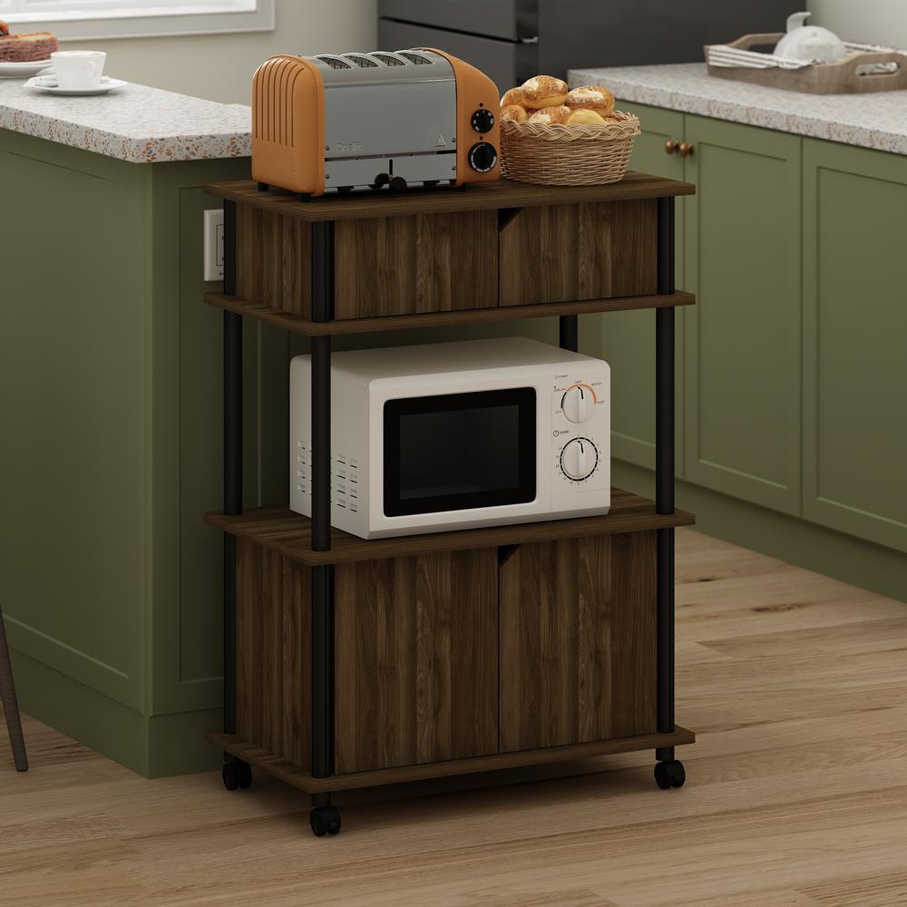 Furinno Turn-N-Tube Toolless Storage Cart with Cabinet, Columbia Walnut/Black. Picture 6