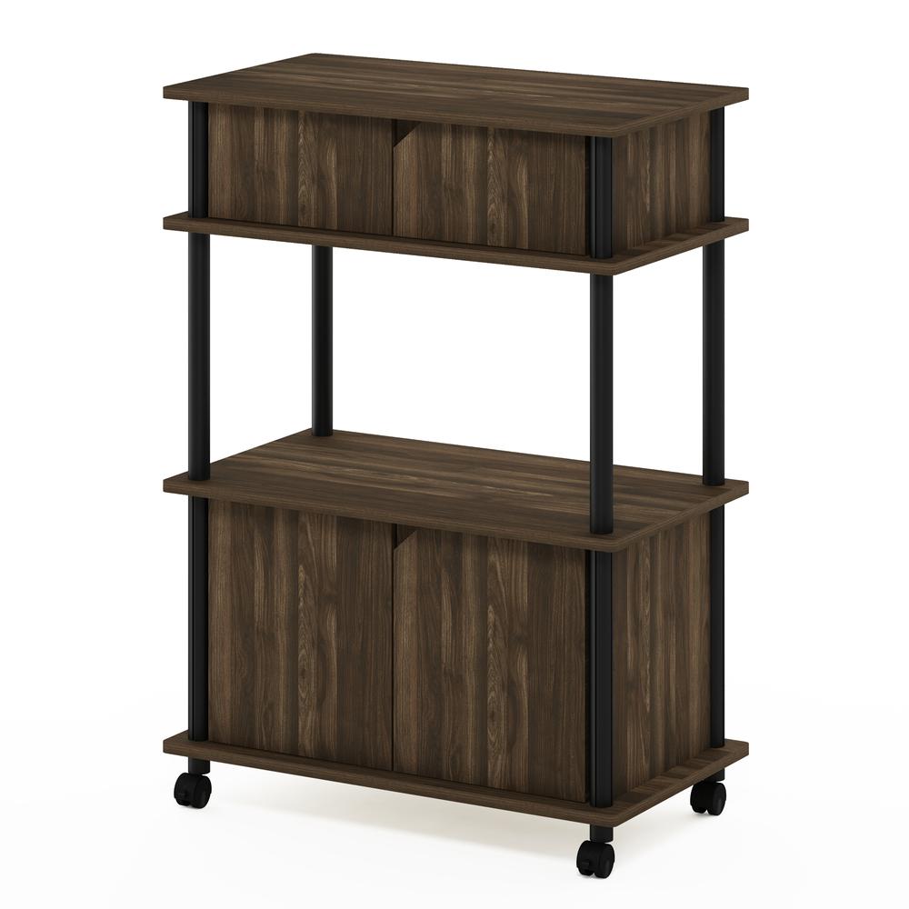 Furinno Turn-N-Tube Toolless Storage Cart with Cabinet, Columbia Walnut/Black. Picture 1