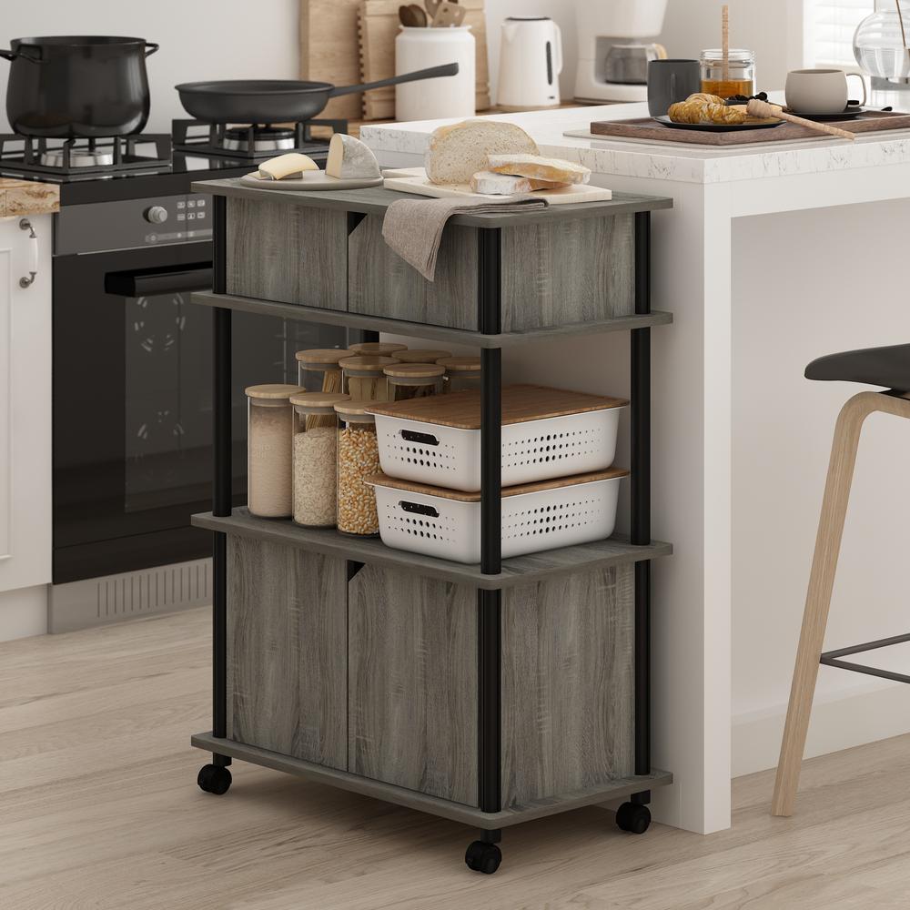 Furinno Turn-N-Tube Toolless Storage Cart with Cabinet, French Oak Grey/Black. Picture 6