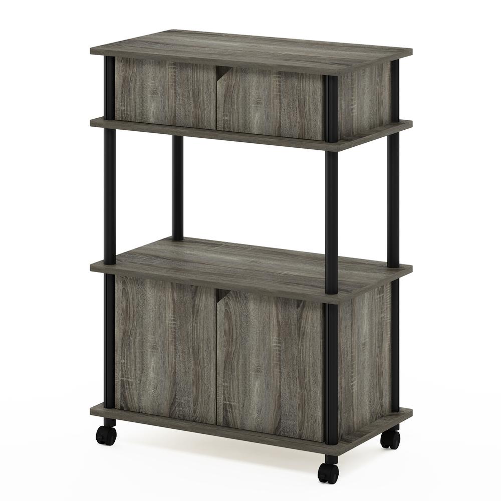 Furinno Turn-N-Tube Toolless Storage Cart with Cabinet, French Oak Grey/Black. Picture 1