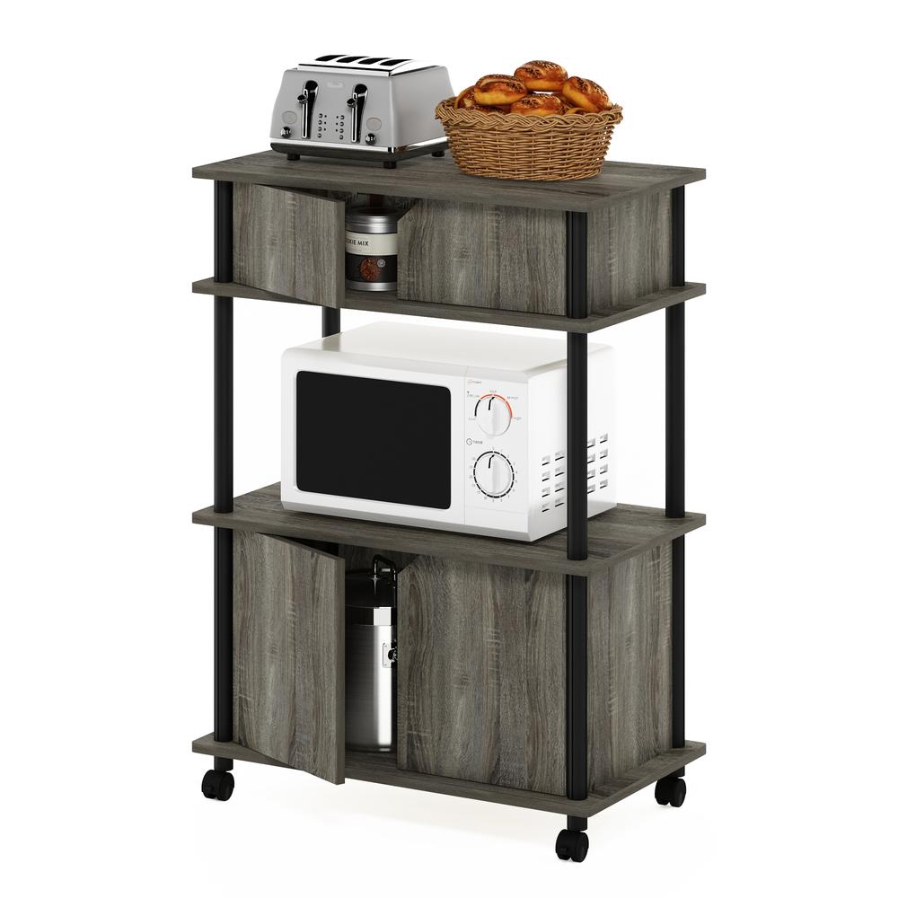 Furinno Turn-N-Tube Toolless Storage Cart with Cabinet, French Oak Grey/Black. Picture 4