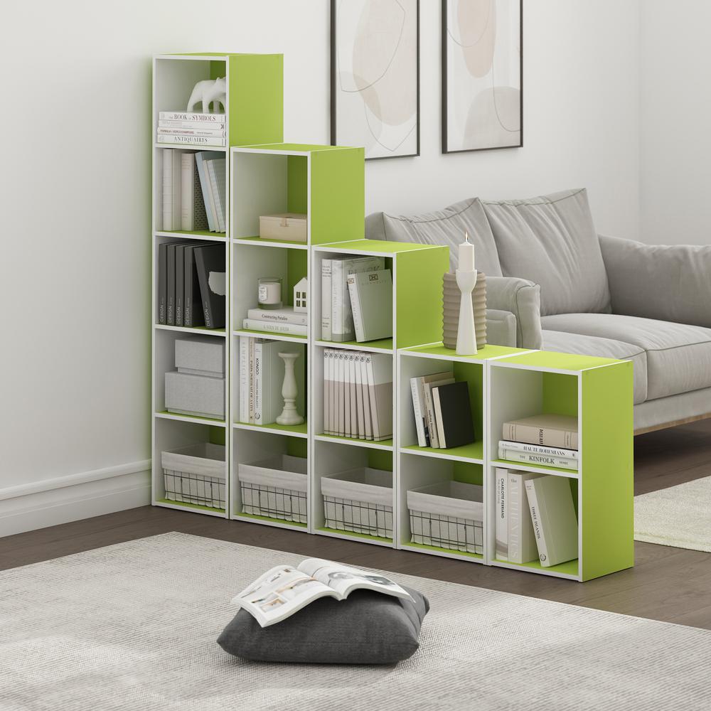 Furinno Pasir 5-Tier Open Shelf Bookcase, Green/White. Picture 6