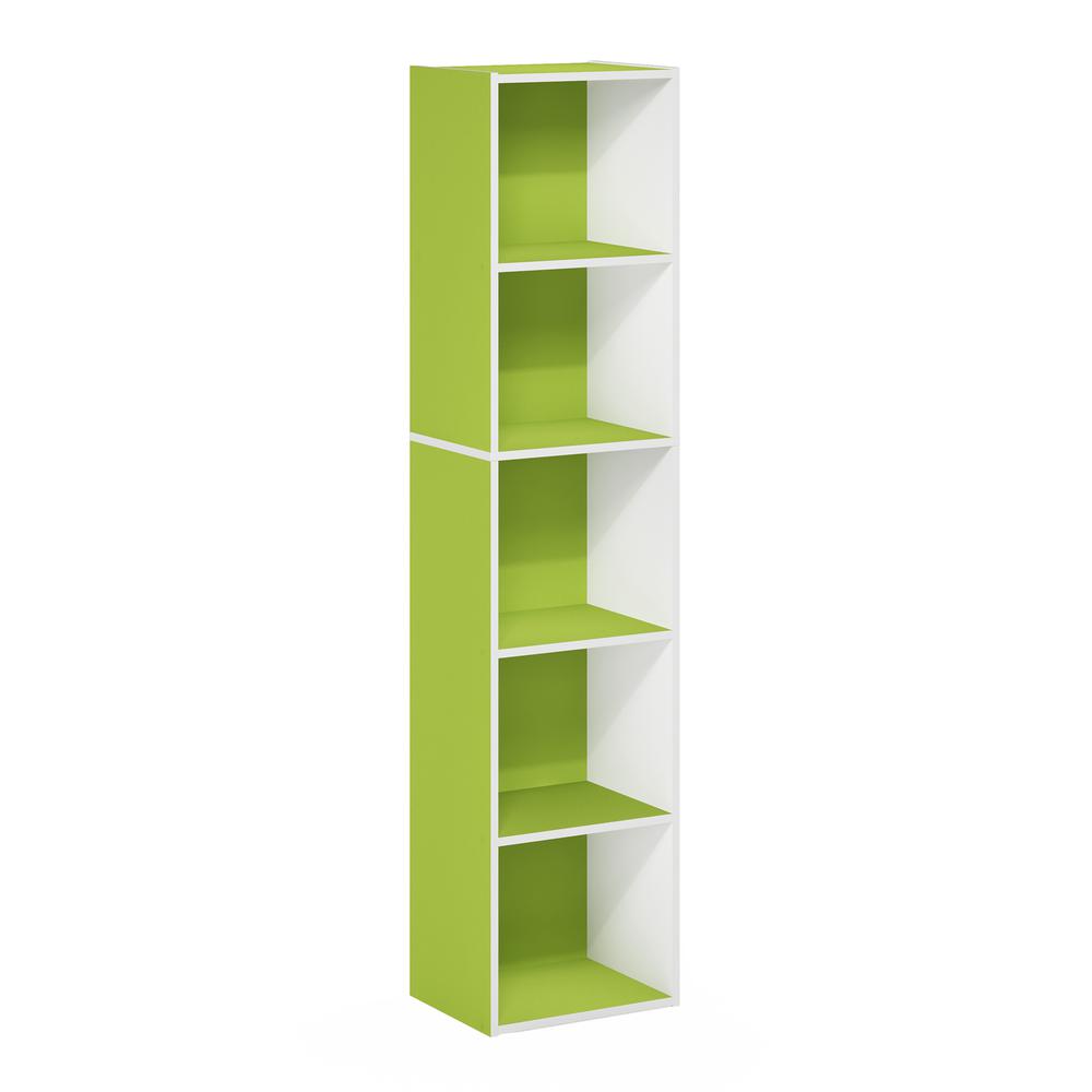 Furinno Pasir 5-Tier Open Shelf Bookcase, Green/White. Picture 1