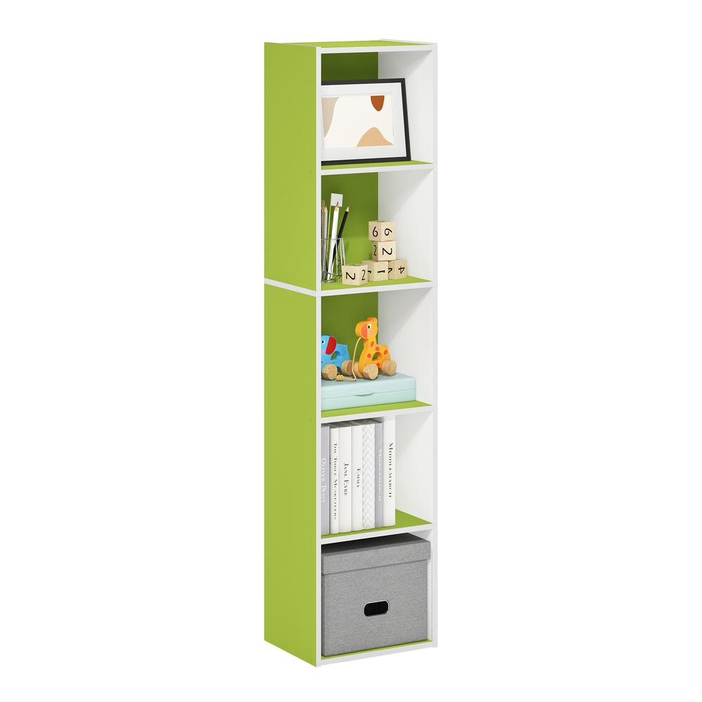 Furinno Pasir 5-Tier Open Shelf Bookcase, Green/White. Picture 4