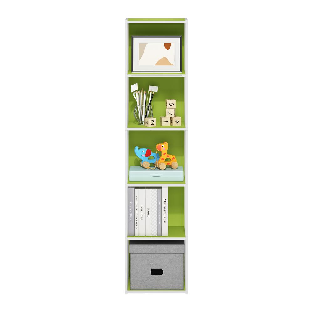 Furinno Pasir 5-Tier Open Shelf Bookcase, Green/White. Picture 5