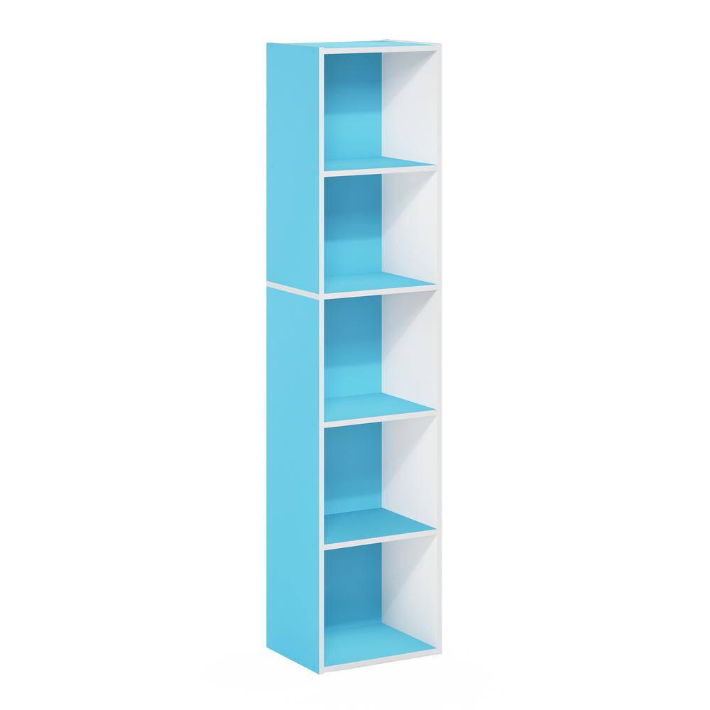 Furinno Pasir 5-Tier Open Shelf Bookcase, Light Blue/White. Picture 1