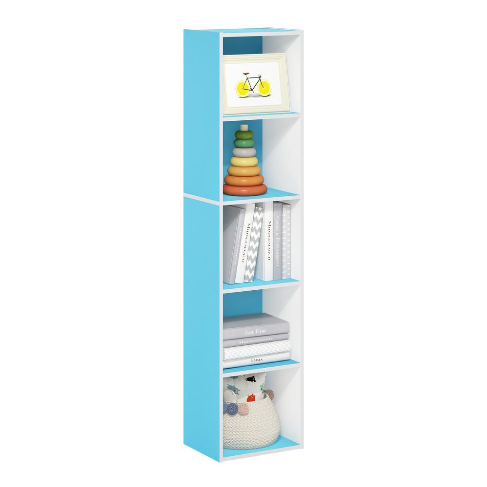 Furinno Pasir 5-Tier Open Shelf Bookcase, Light Blue/White. Picture 4