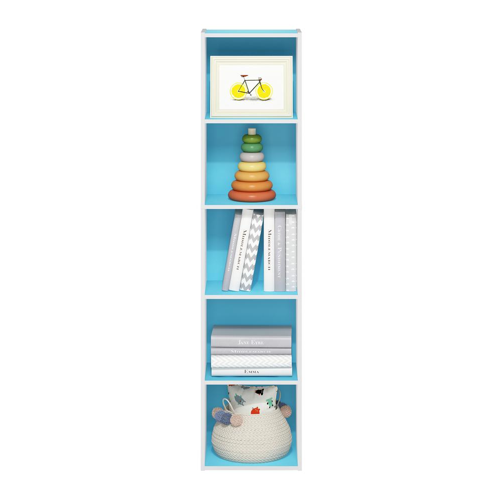 Furinno Pasir 5-Tier Open Shelf Bookcase, Light Blue/White. Picture 5