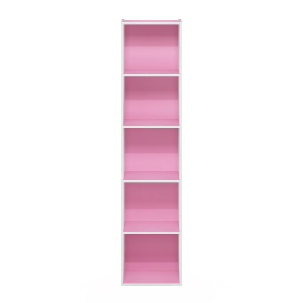 Furinno Pasir 5-Tier Open Shelf Bookcase, Pink/White. Picture 3