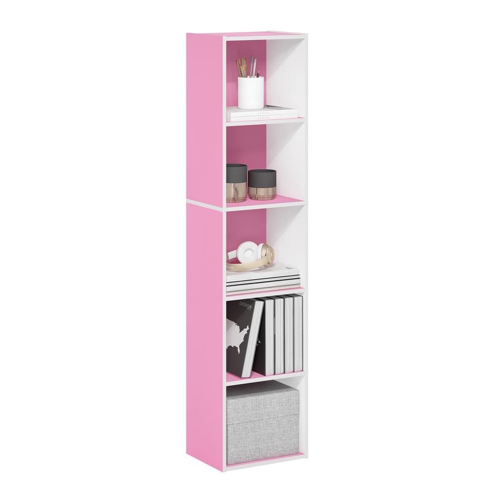 Furinno Pasir 5-Tier Open Shelf Bookcase, Pink/White. Picture 4