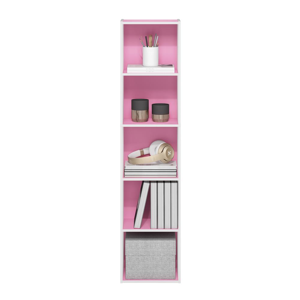 Furinno Pasir 5-Tier Open Shelf Bookcase, Pink/White. Picture 5