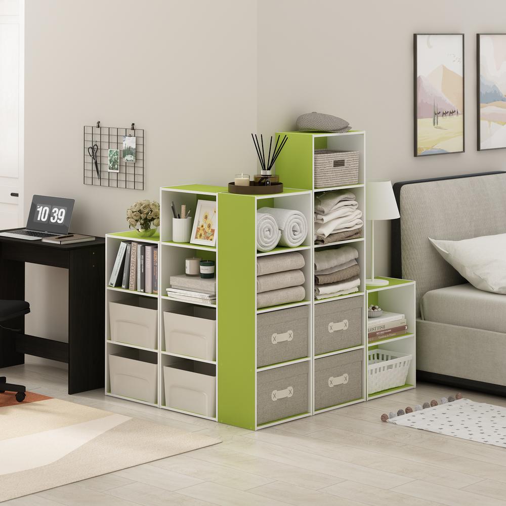 Furinno Luder 2-Tier Open Shelf Bookcase, Green/White. Picture 6