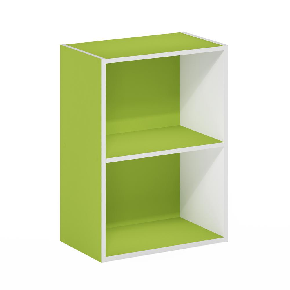 Furinno Luder 2-Tier Open Shelf Bookcase, Green/White. Picture 1