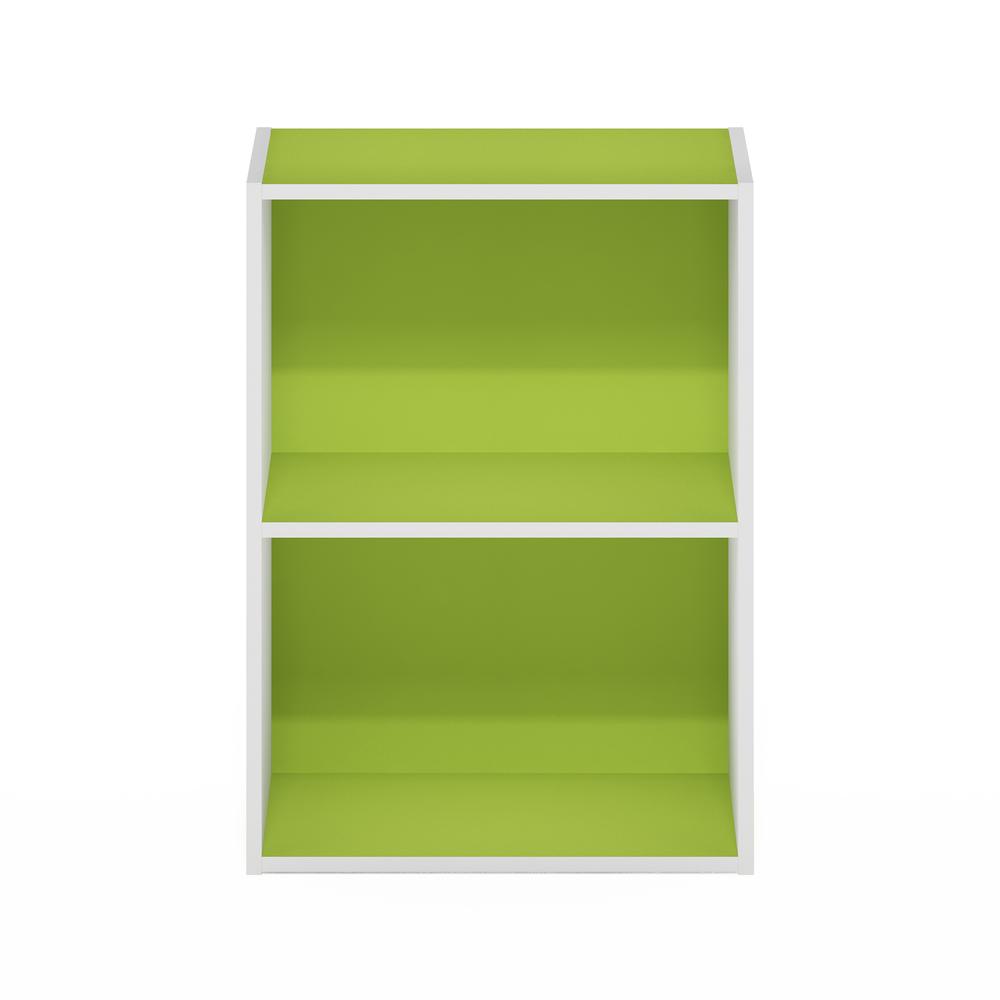 Furinno Luder 2-Tier Open Shelf Bookcase, Green/White. Picture 3